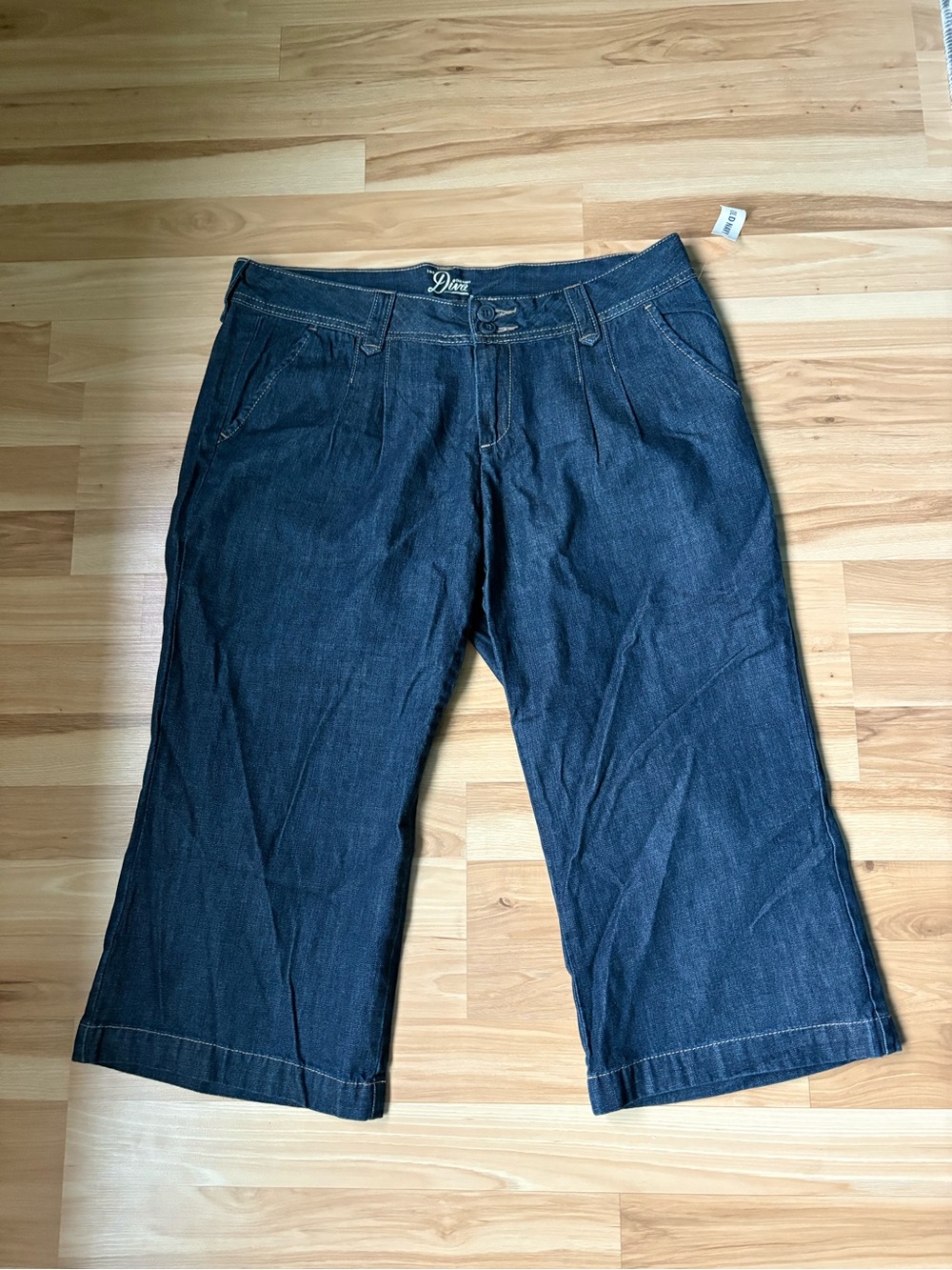 Old Navy Dark Blue Denim Pleated Culotte Pants